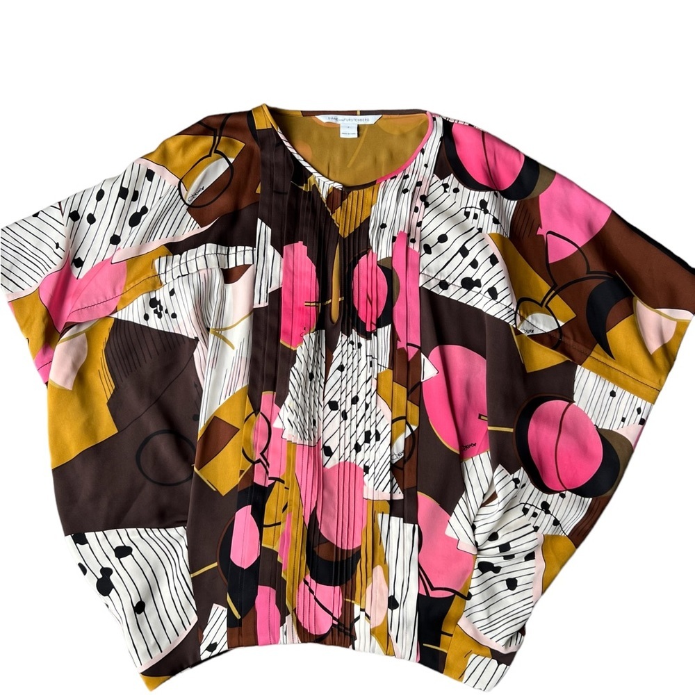Diane von Furstenberg Khalila Multicolor Printed Silk Top Size P